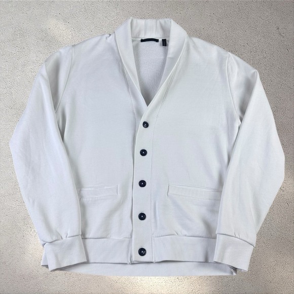 Greyson Lake Fleece Cardigan Sweater Men's Large White Cotton Blend